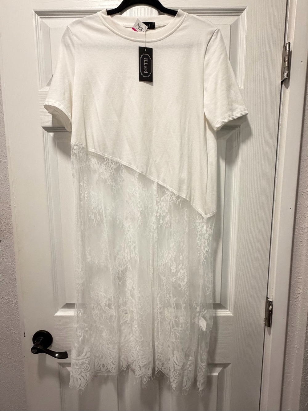 Luxe White High-Low Lace Overlay Shirt